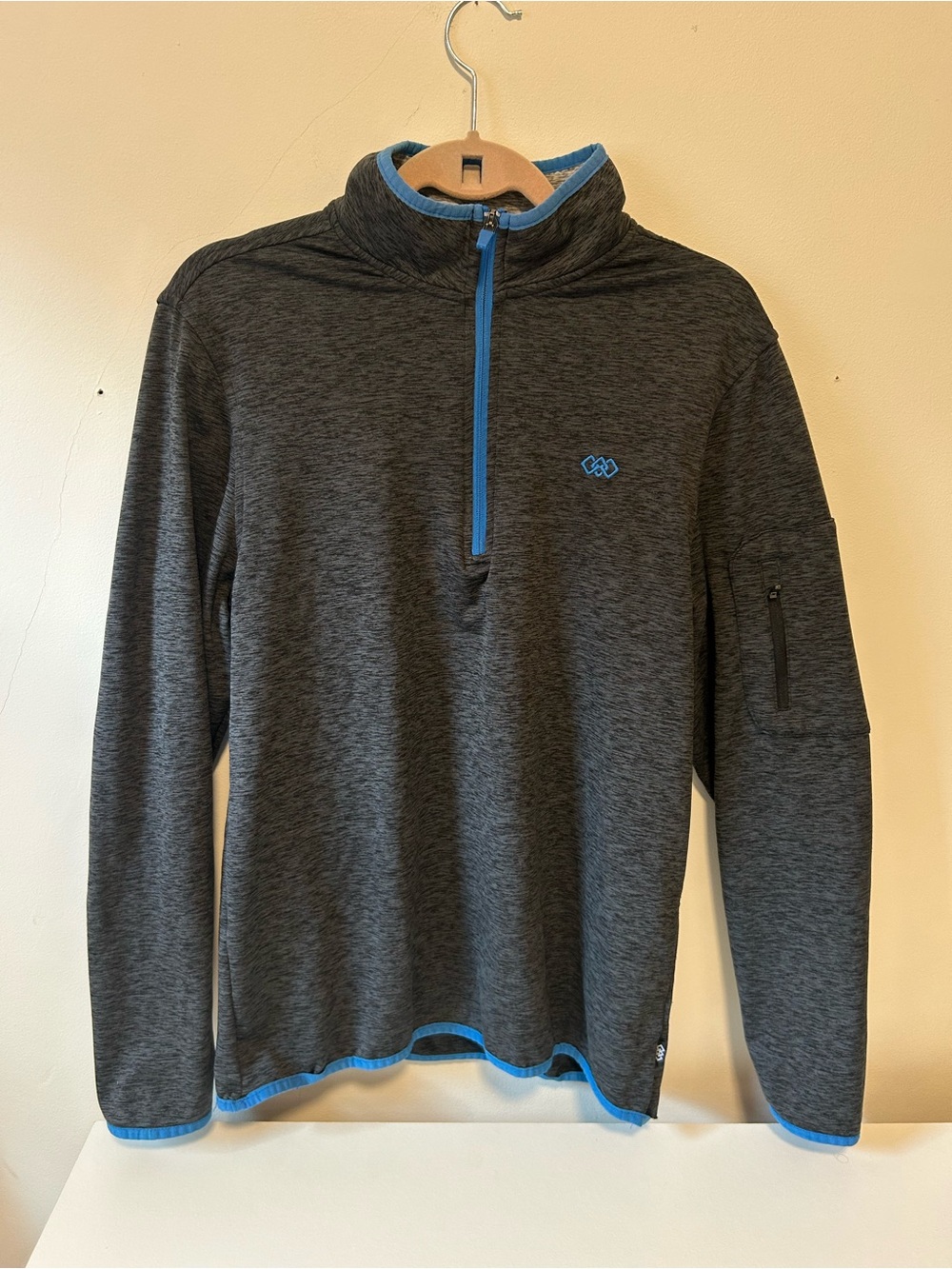 Men's Charcoal Heather Half-Zip Pullover with Blue Trim